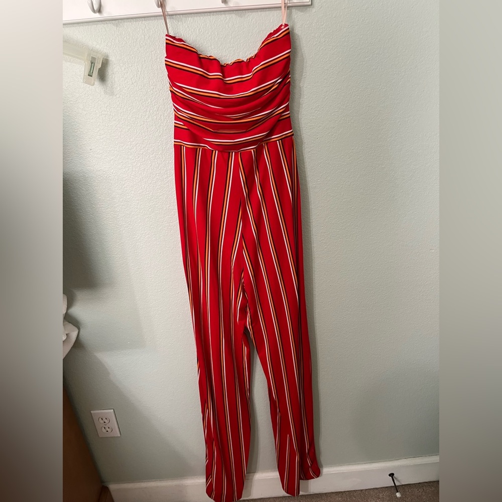 Red white and orange striped romper from windsor